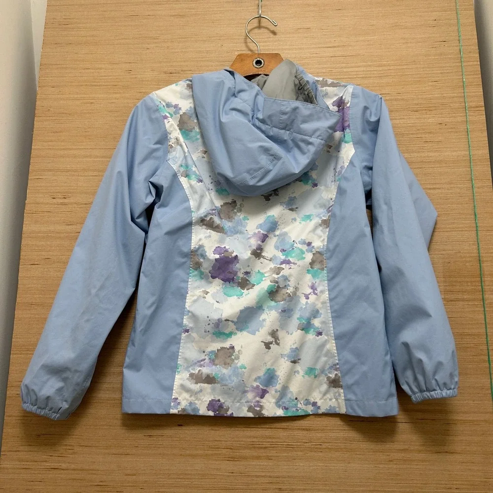 The North Face Girls DryVent Rain Jacket Blue Purple Watercolor Print M 10/12